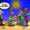 Three Wise Men present a gift to an accountant under the Star of Bethlehem.