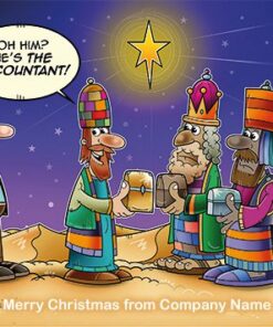 Three Wise Men present a gift to an accountant under the Star of Bethlehem.