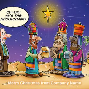 Three Wise Men present a gift to an accountant under the Star of Bethlehem.