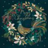 Merry Christmas wreath with pheasant and poinsettias